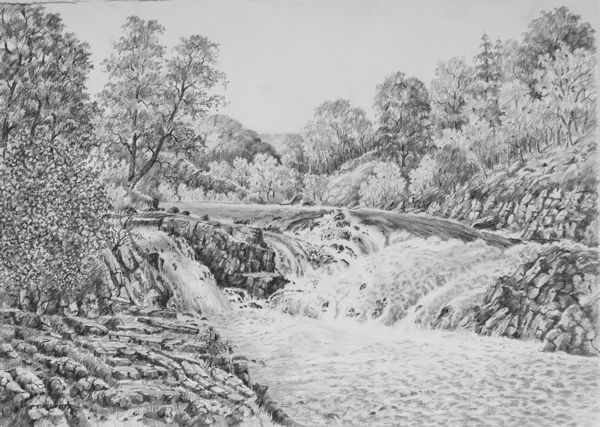 The Salmon Leap & Falls of Tummel
Graphite drawing by Alfred Marsh